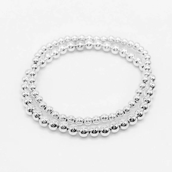 Classic 5mm Sterling Silver Beaded Bracelet Hand Crafted - Picture 2 of 4